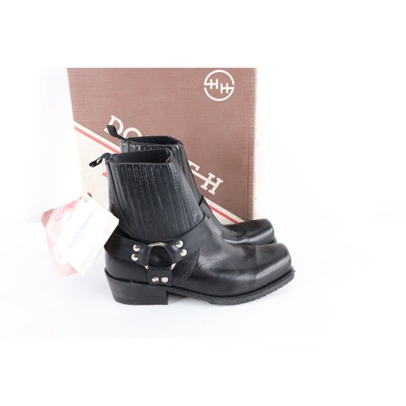 NOS Vintage 80s Mens 9 Leather Pull On Motorcycle Moto Engineer Boots Black USA main image 7